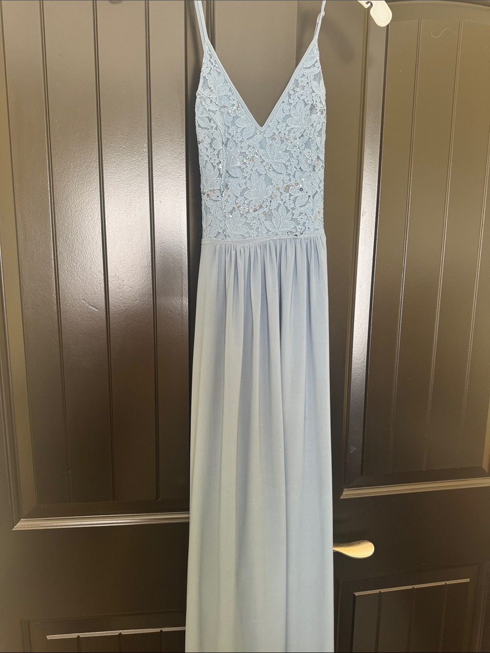 David's Bridal Light Blue Lace Bodice Maxi Dress